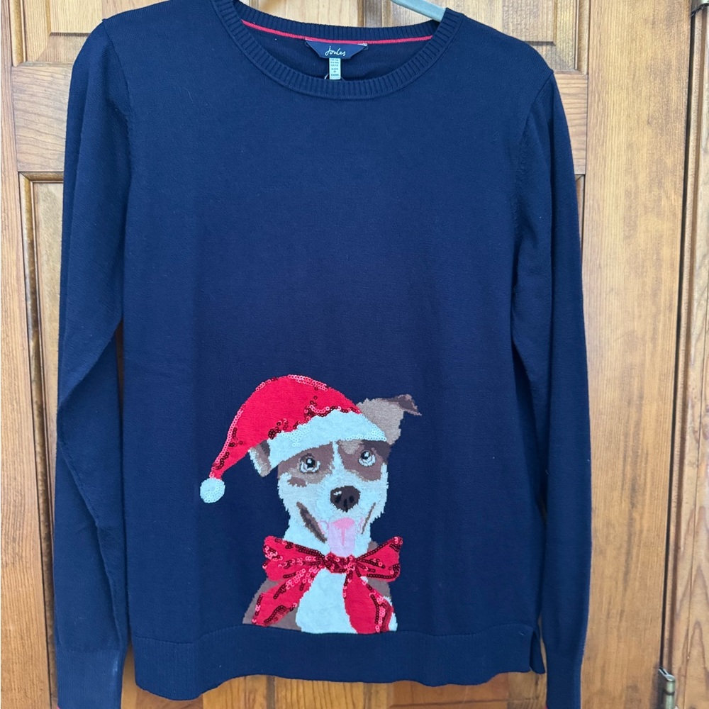 Joules Dark Blue Sweater with Holiday Dog Motif